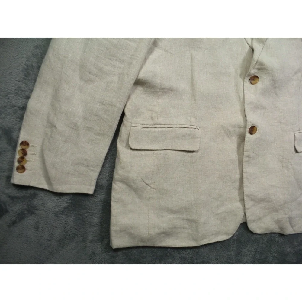 Club Room Luxury Blazer Mens Size 3XL Beige 100% Linen Double Vented 2 Button